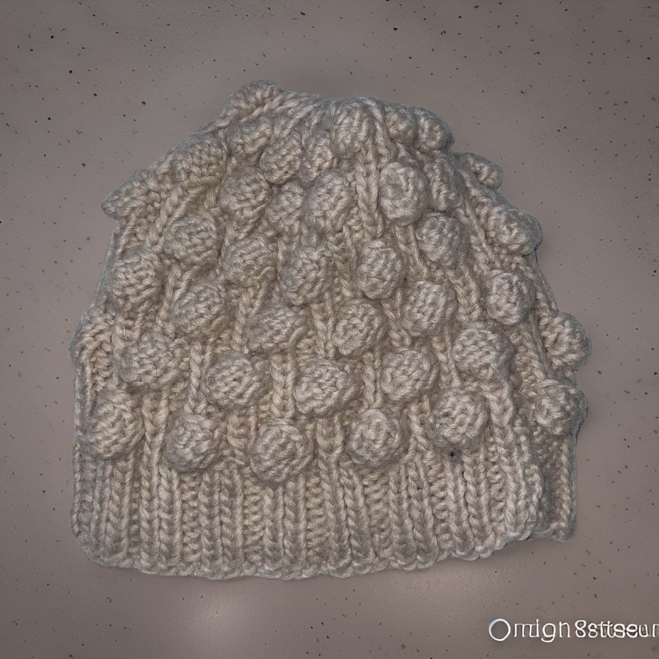 Vintage cream popcorn knit corchet beanie womens hat