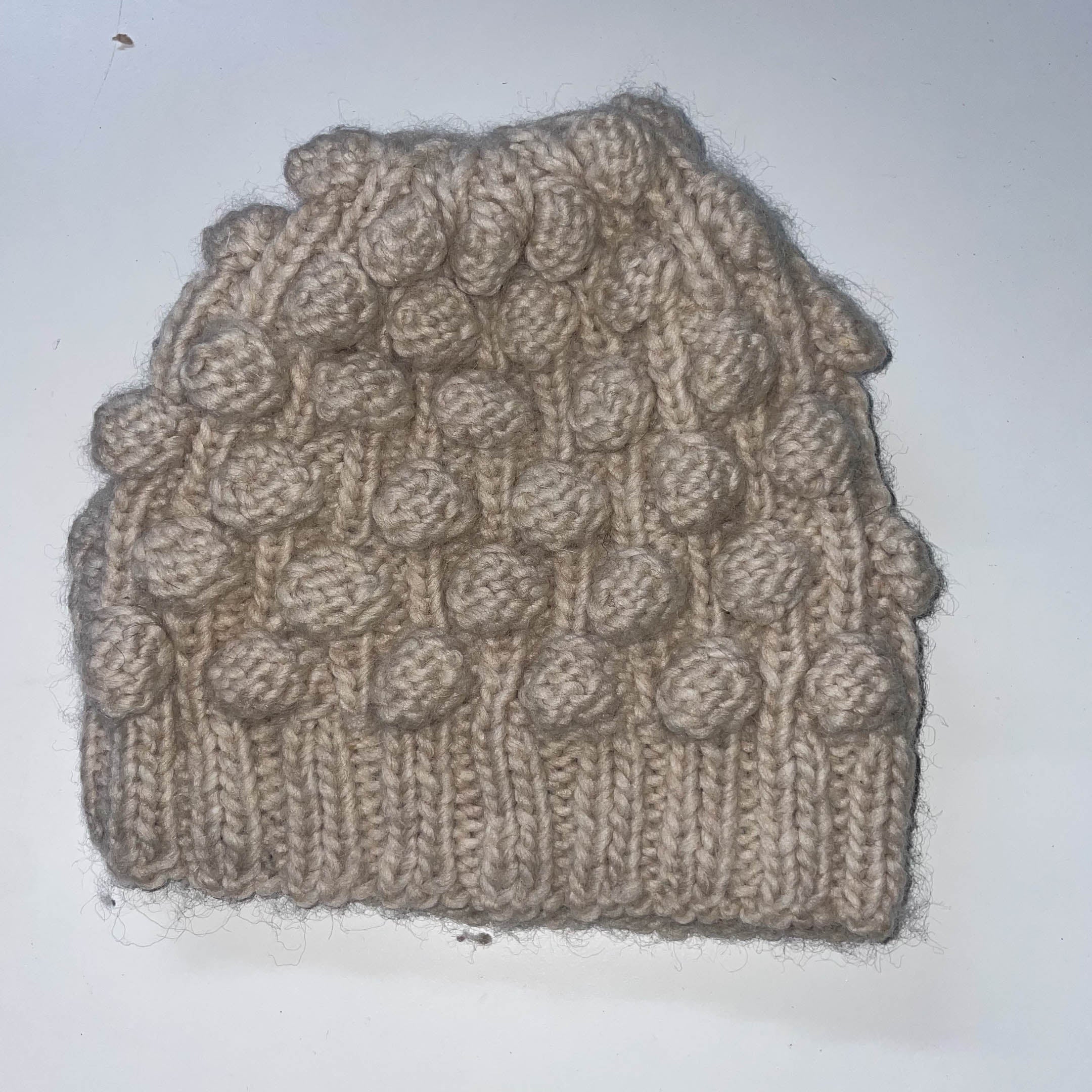 Vintage cream popcorn knit corchet beanie womens hat