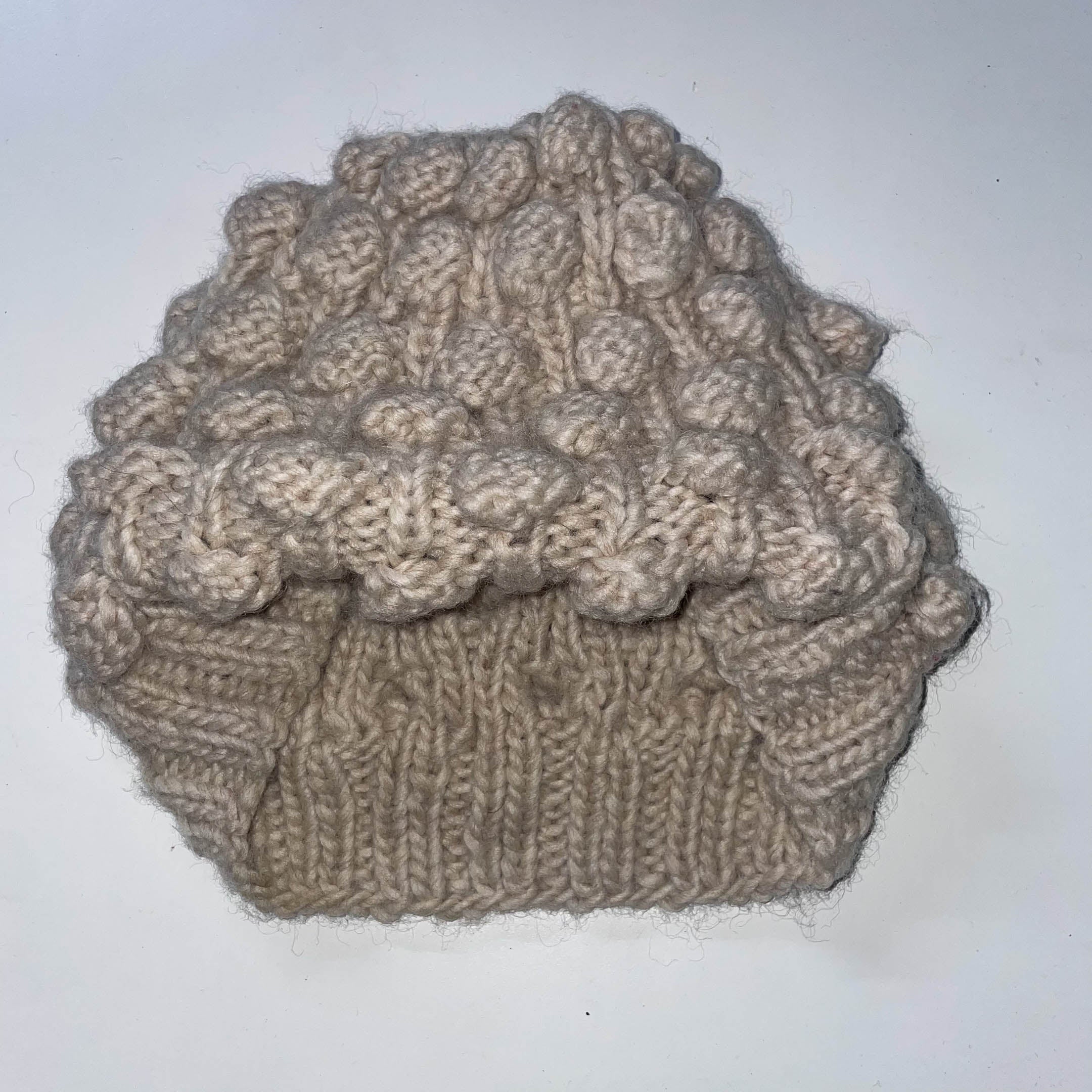 Vintage cream popcorn knit corchet beanie womens hat