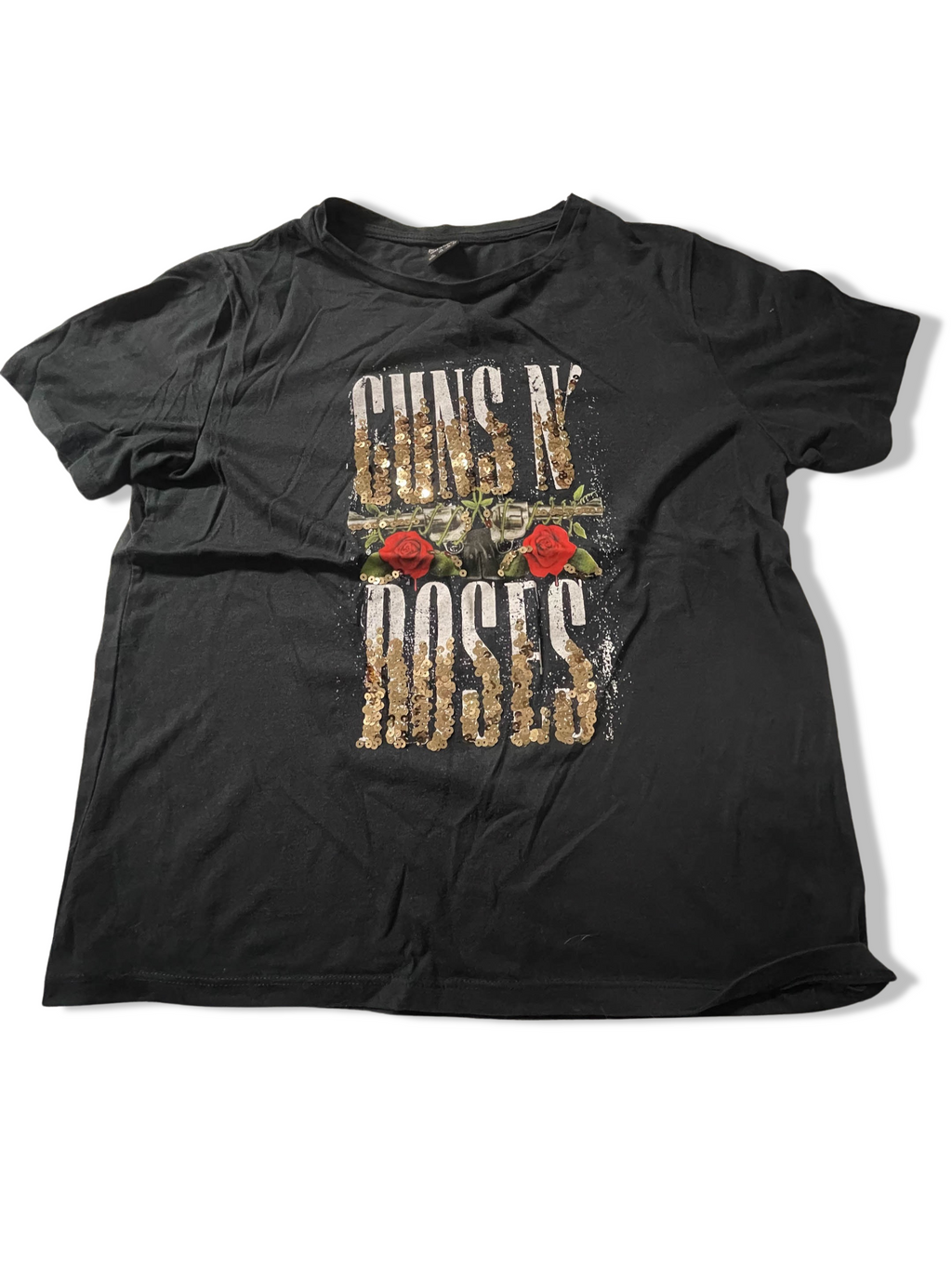 Vintage Black Guns & Roses Graphics womens tees uk 12