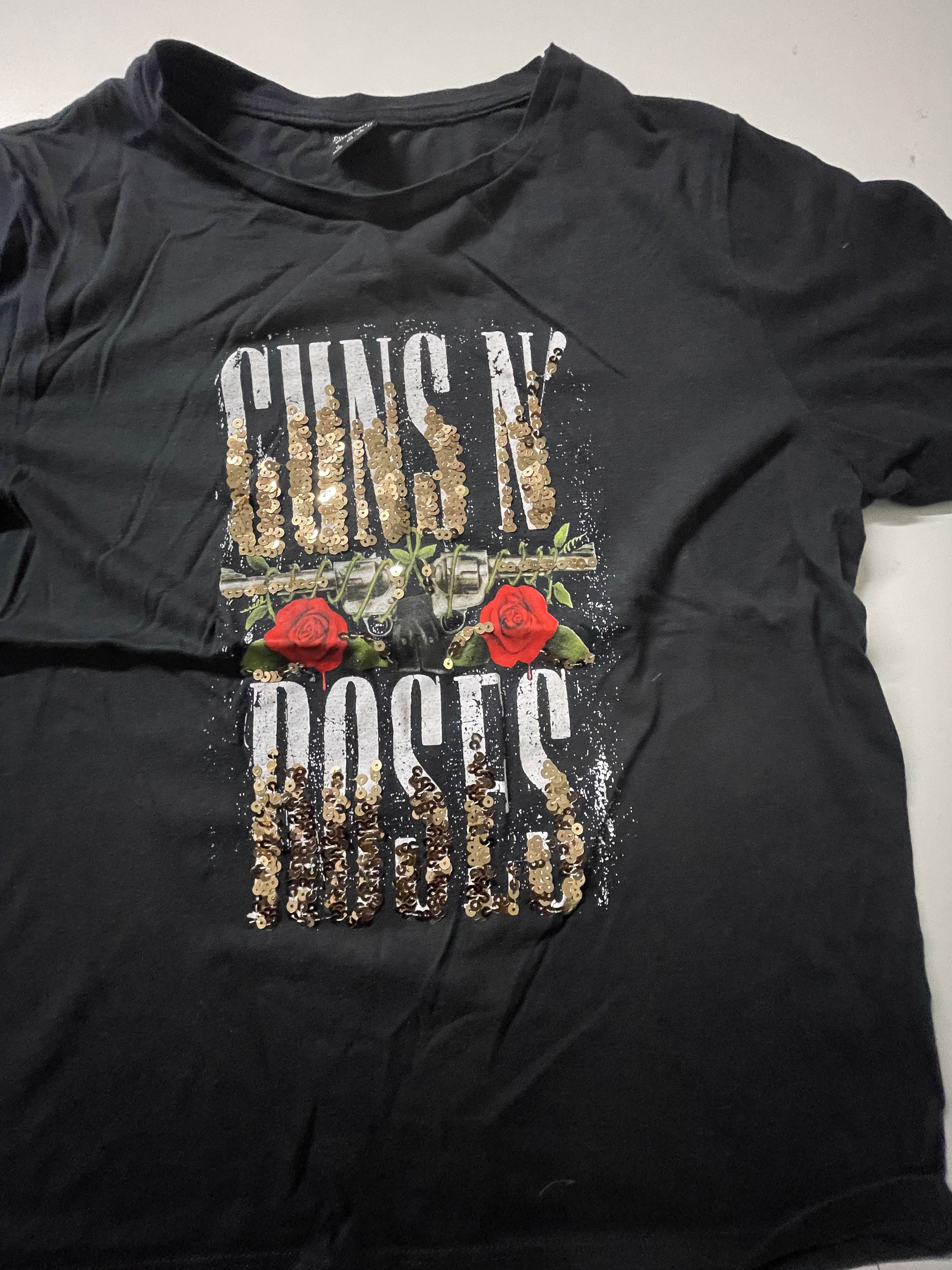 Vintage Black Guns & Roses Graphics womens tees uk 12