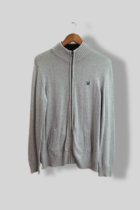 Vintage Crew clothing company grey high neck full zip mens medium sweater