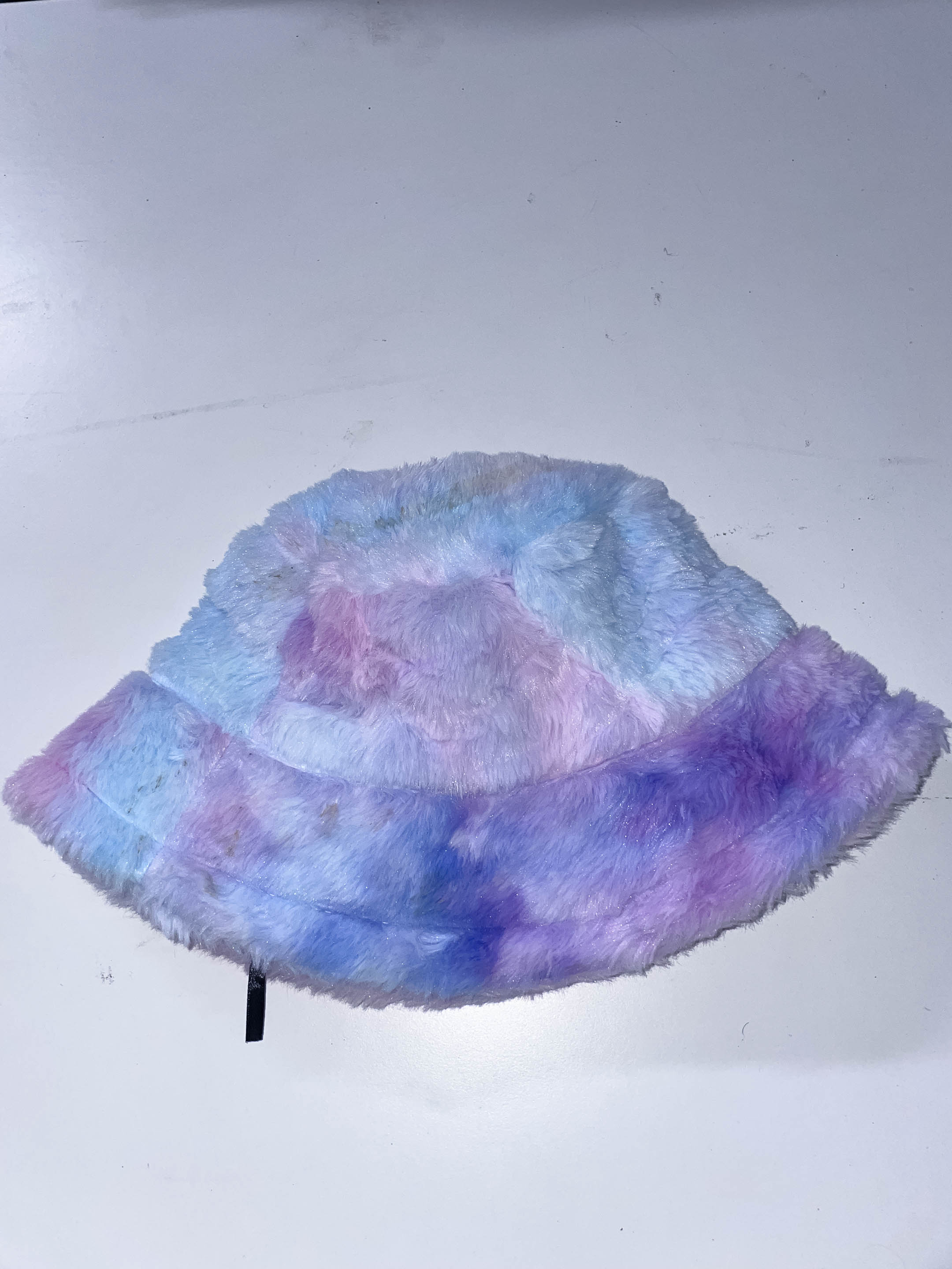Vintage womens winter faux fur rainbow bucket hat
