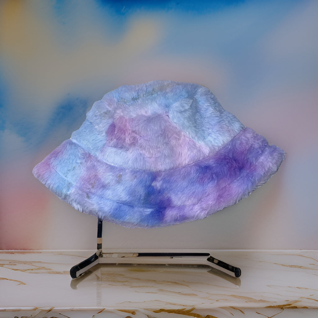 Vintage womens winter faux fur rainbow bucket hat