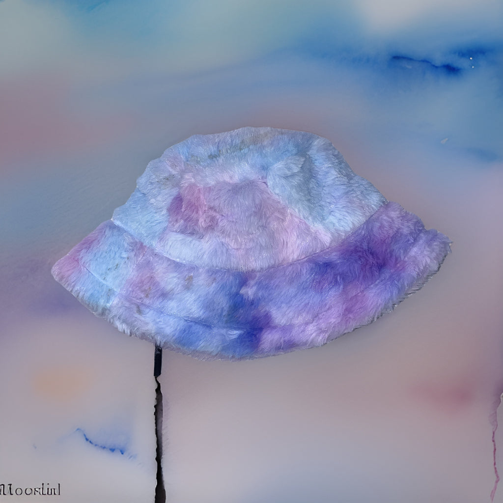 Vintage womens winter faux fur rainbow bucket hat