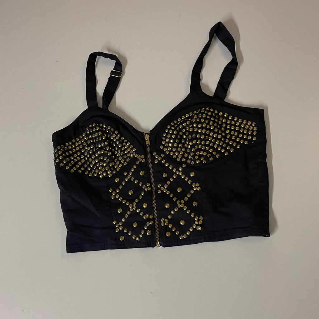 Vintage Topshop women's Bustier studded black crop top Uk 12| SKU 3716