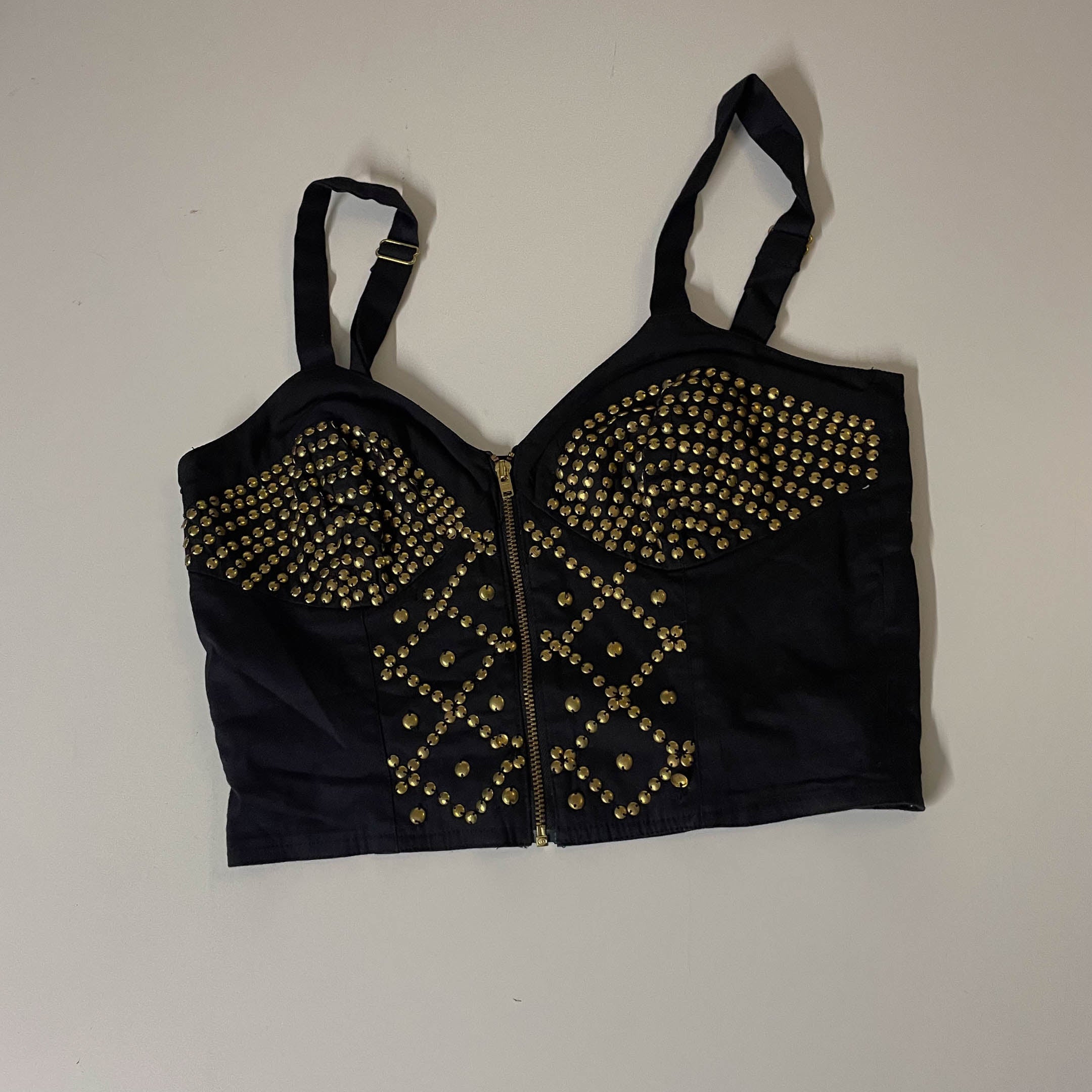 Vintage Topshop women's Bustier studded black crop top Uk 12| SKU 3716
