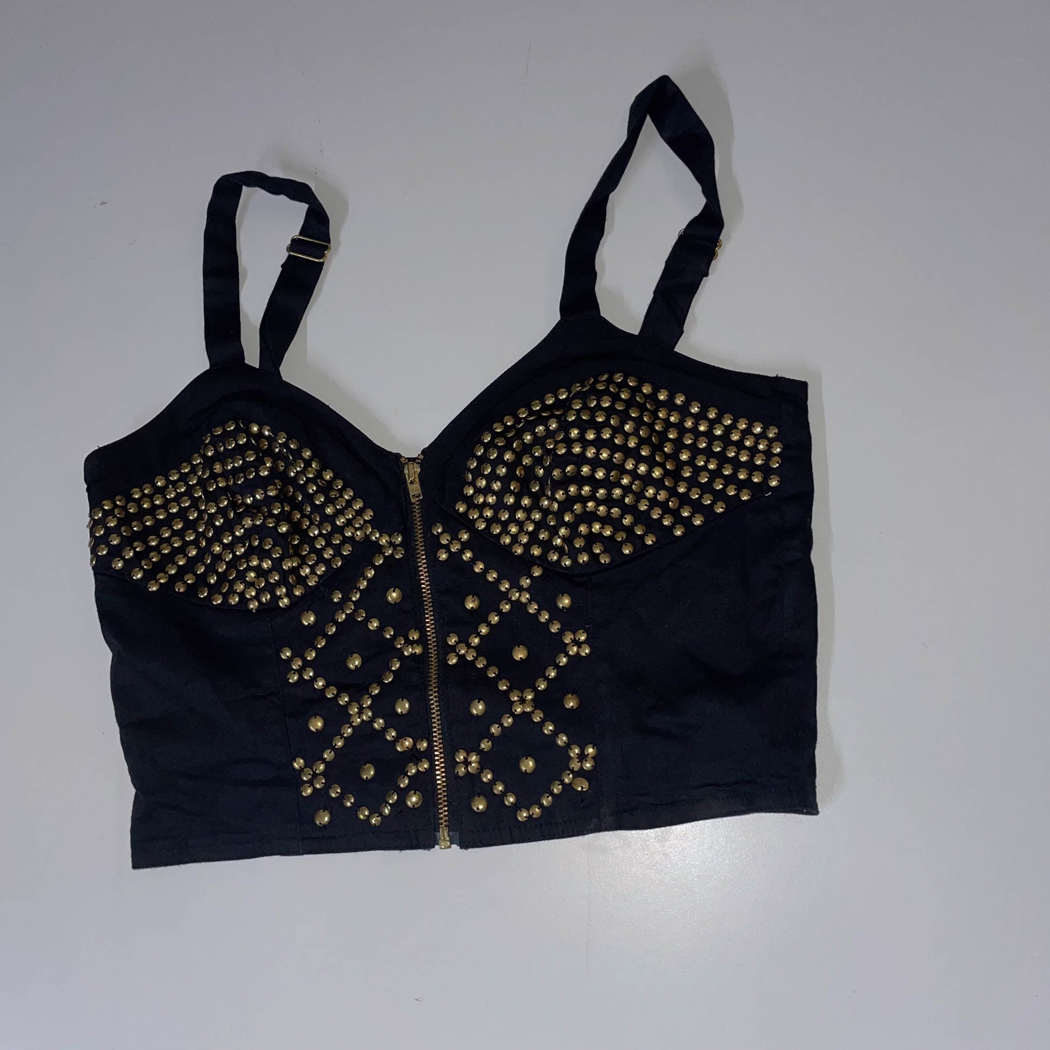 Vintage Topshop women's Bustier studded black crop top Uk 12| SKU 3716