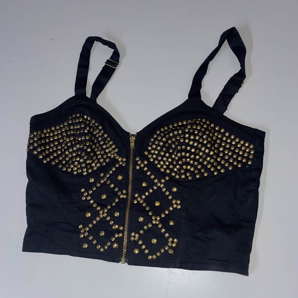 Vintage Topshop women's Bustier studded black crop top Uk 12| SKU 3716