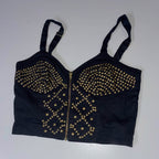 Vintage Topshop women's Bustier studded black crop top Uk 12| SKU 3716