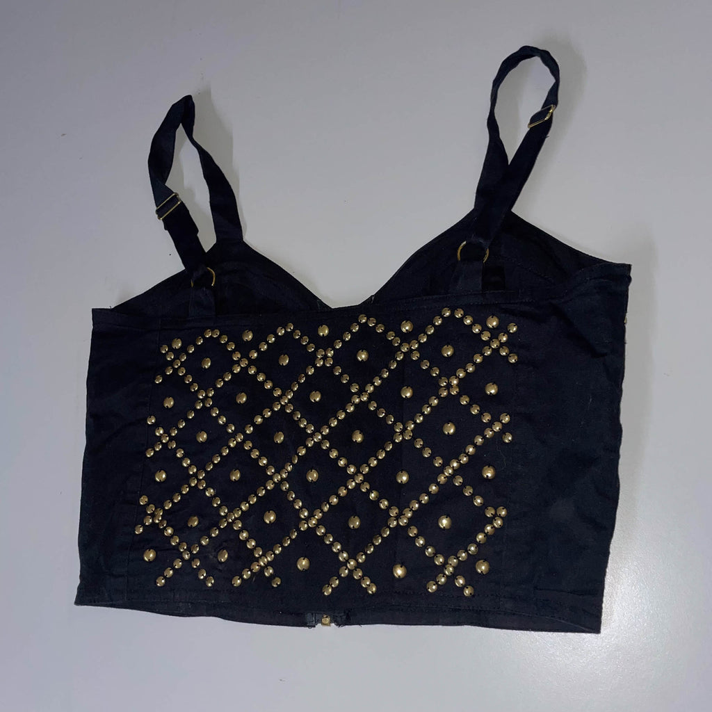Vintage Topshop women's Bustier studded black crop top Uk 12| SKU 3716