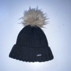 Tog24 winter fur knitted black detachable fur top beanie hat