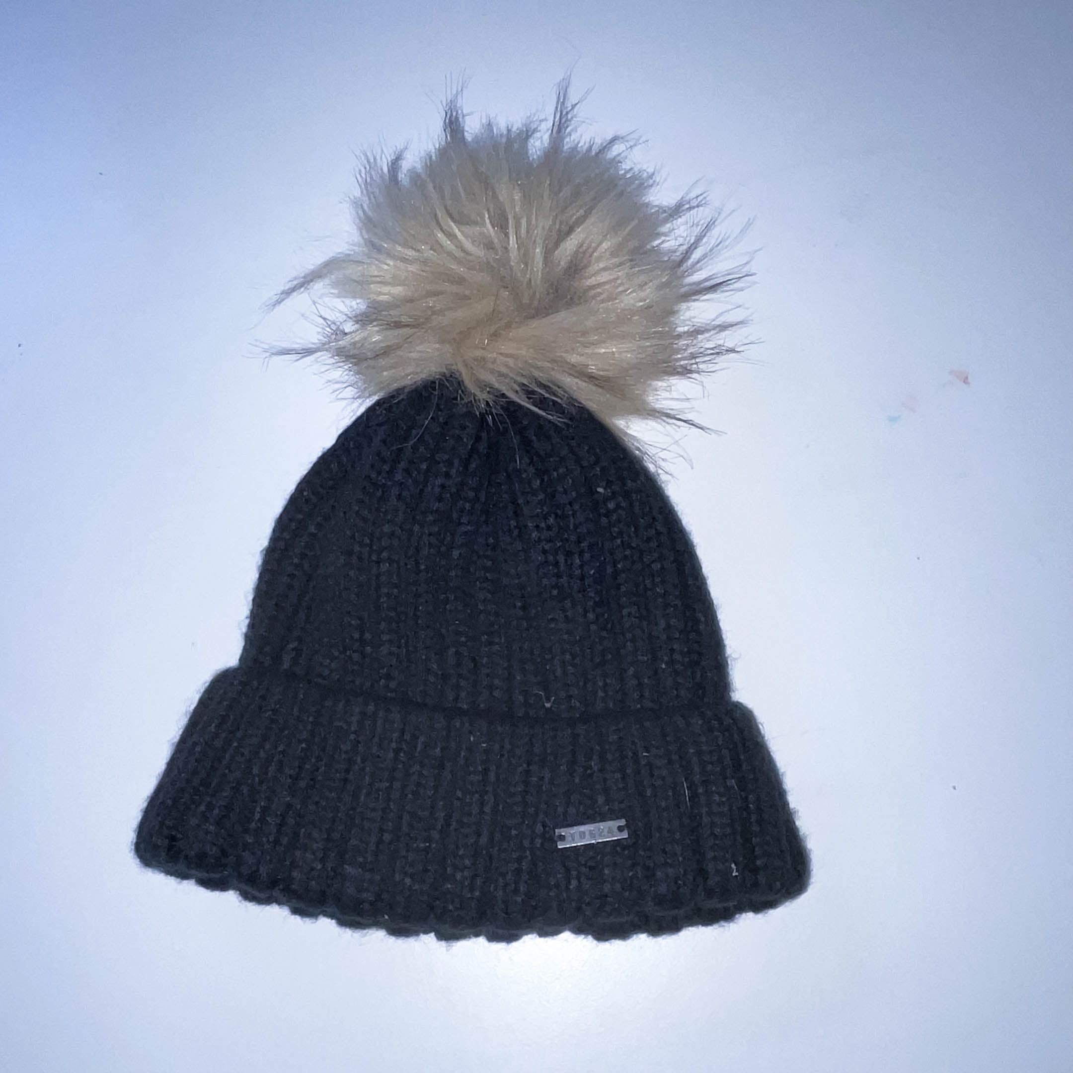 Tog24 winter fur knitted black detachable fur top beanie hat