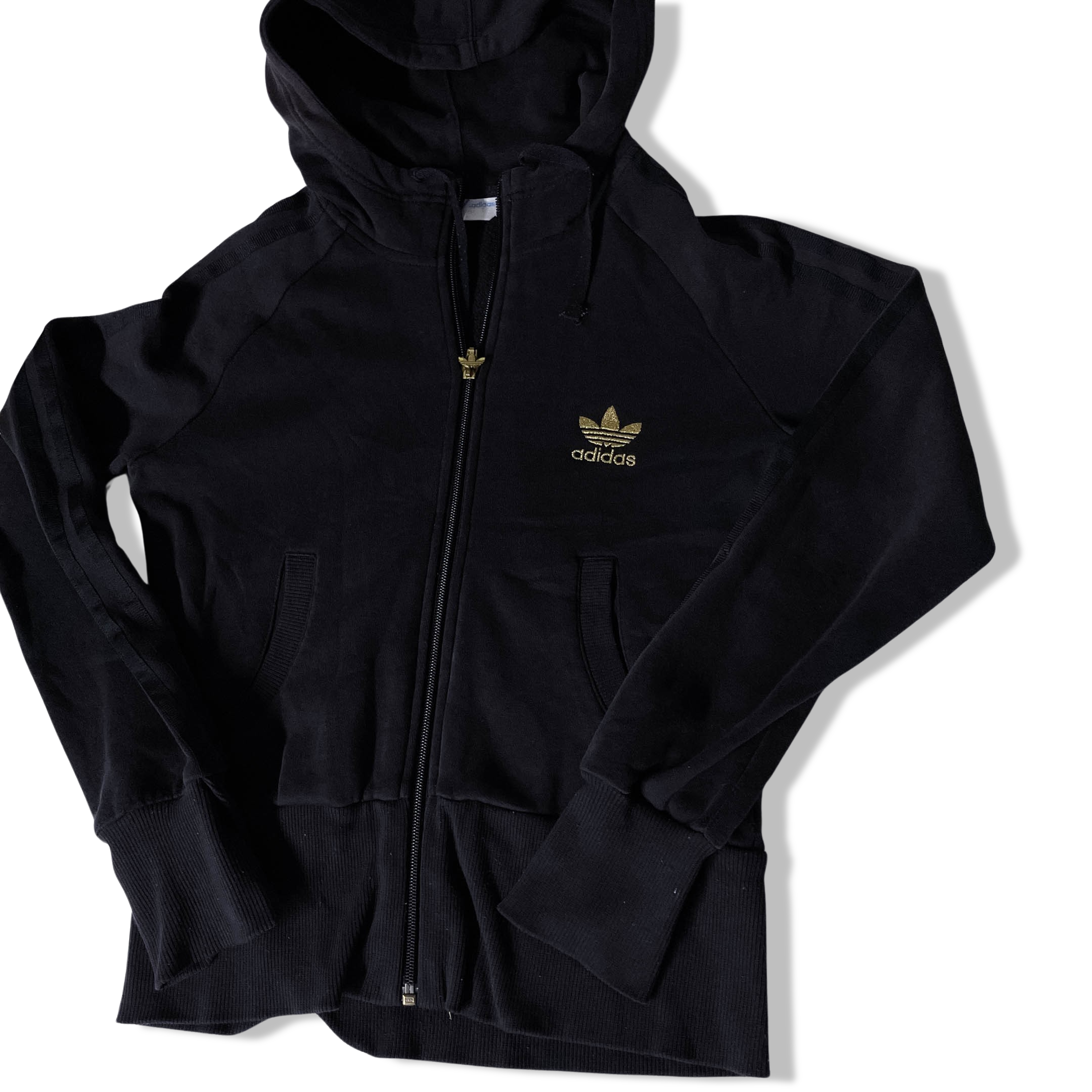 Vintage black Adidas trefoil full zip up small hoodie