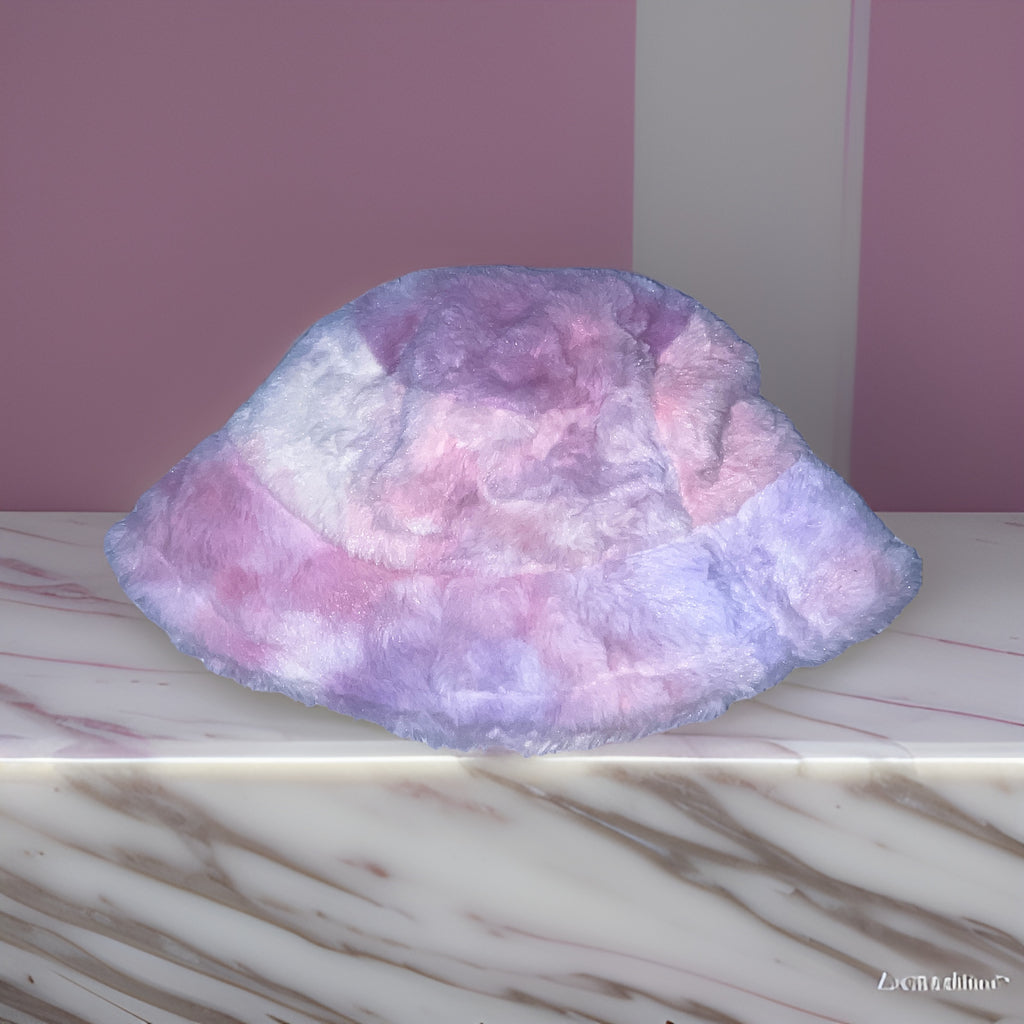 Vintage womens winter faux fur rainbow bucket hat