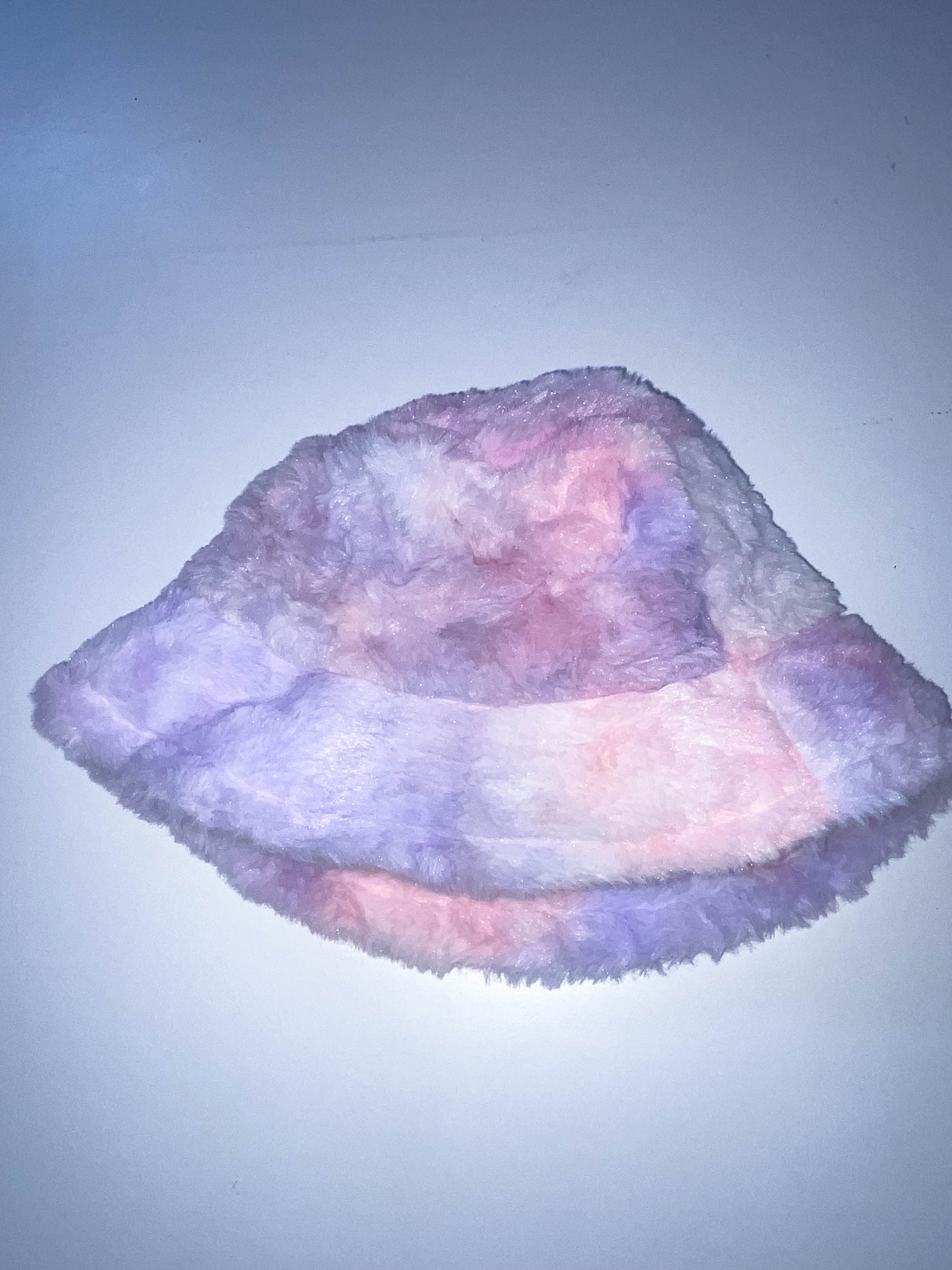 Vintage womens winter faux fur rainbow bucket hat