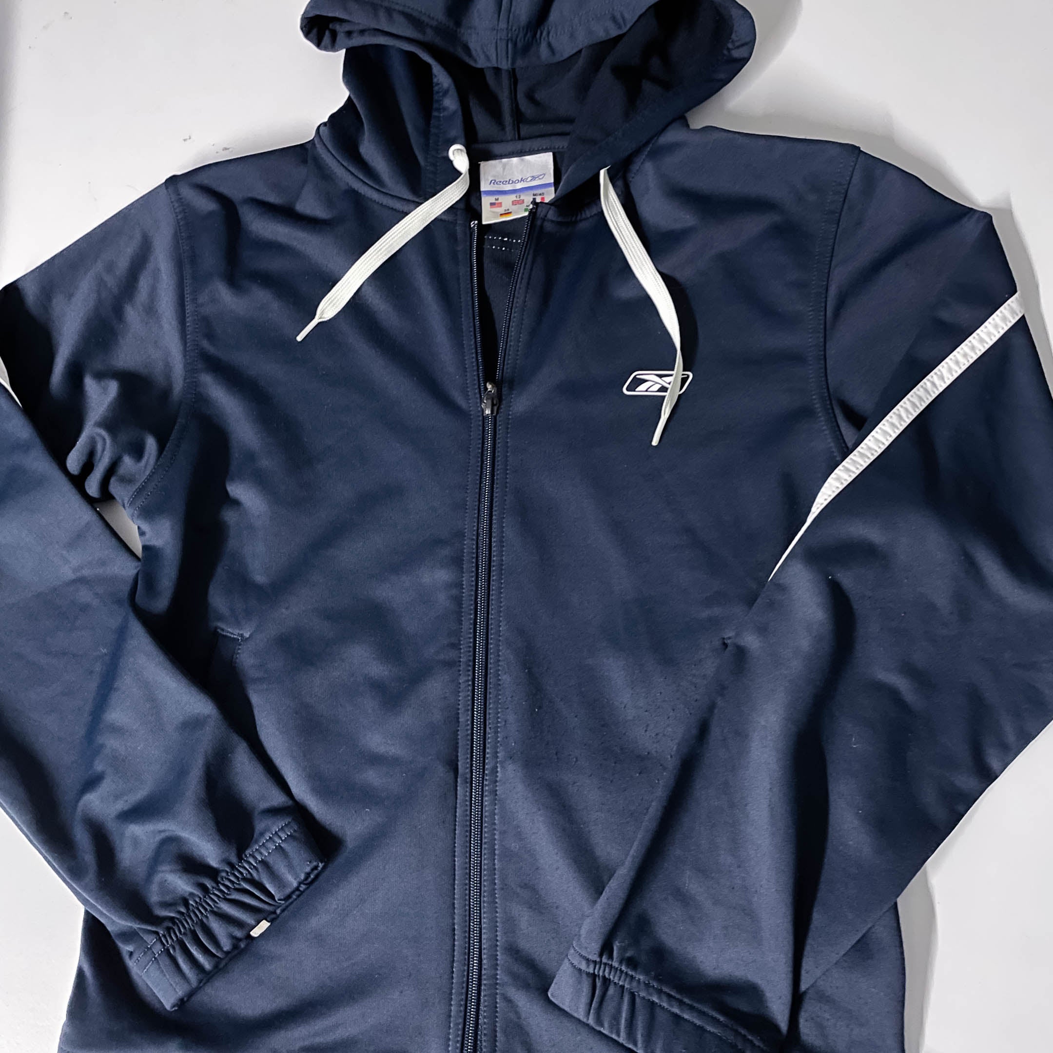 Vintage Reebok Men's Navy Blue Medium hoodie Jacket