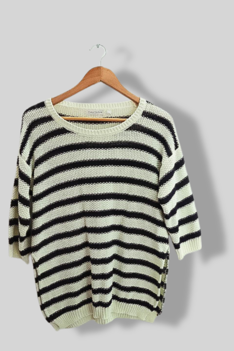Vintage Dolce Stella cream stripped knitted crew neck large short sleeve tees