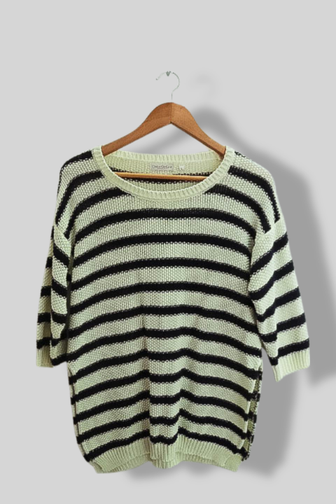 Vintage Dolce Stella cream stripped knitted crew neck large short sleeve tees