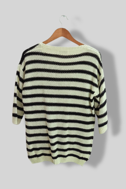 Vintage Dolce Stella cream stripped knitted crew neck large short sleeve tees