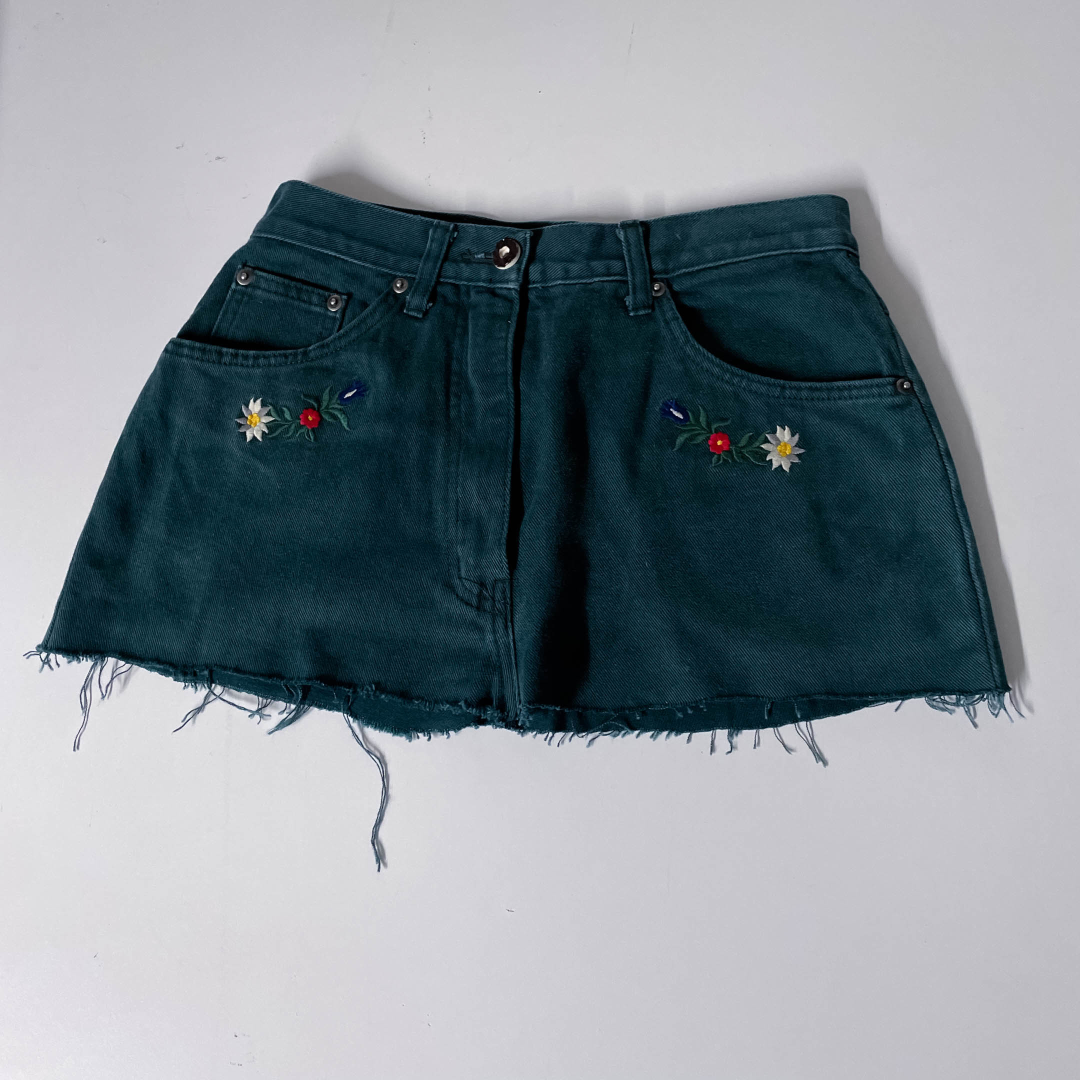 Vintage Hammerachmid dark green denim cutoff mini skirt