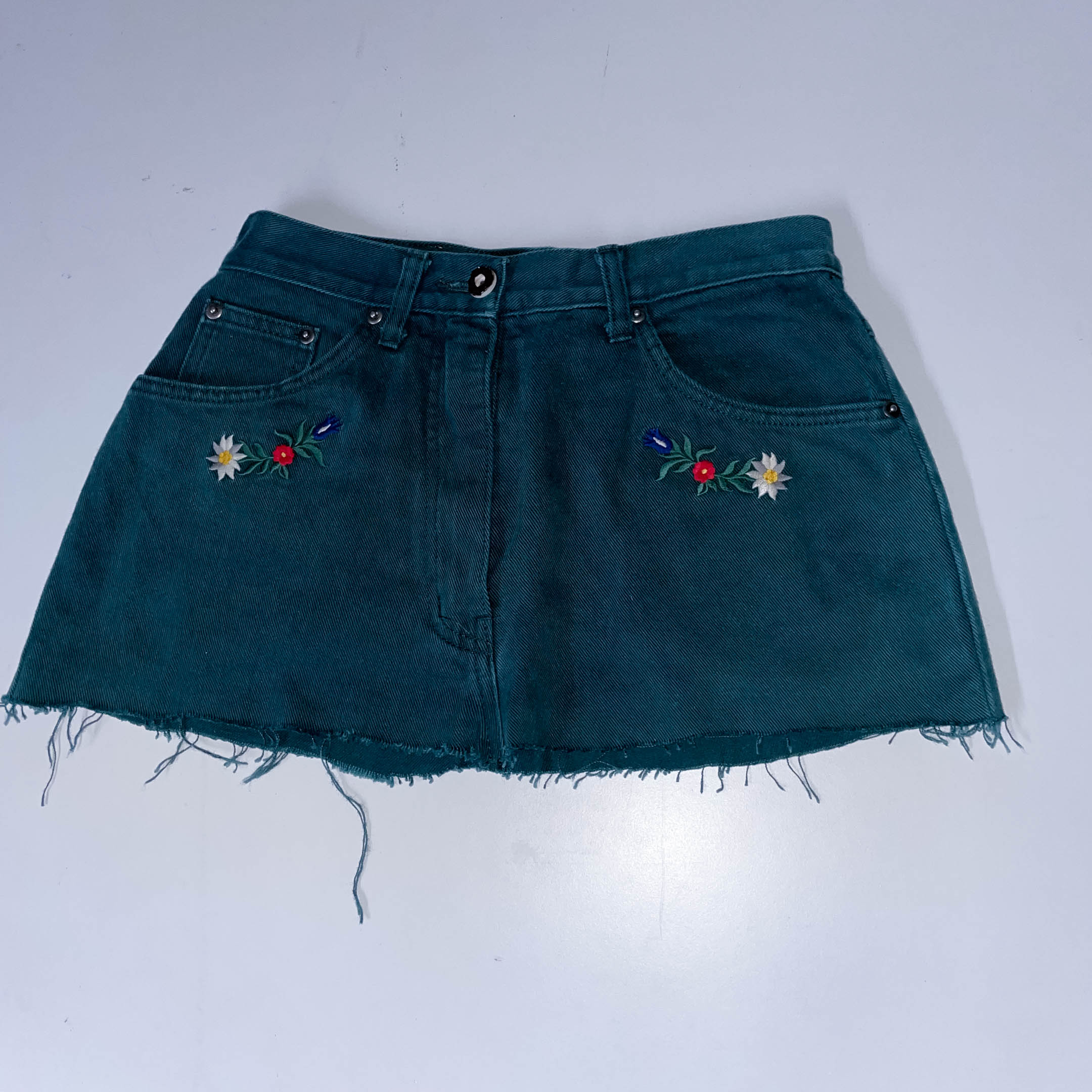 Vintage Hammerachmid dark green denim cutoff mini skirt