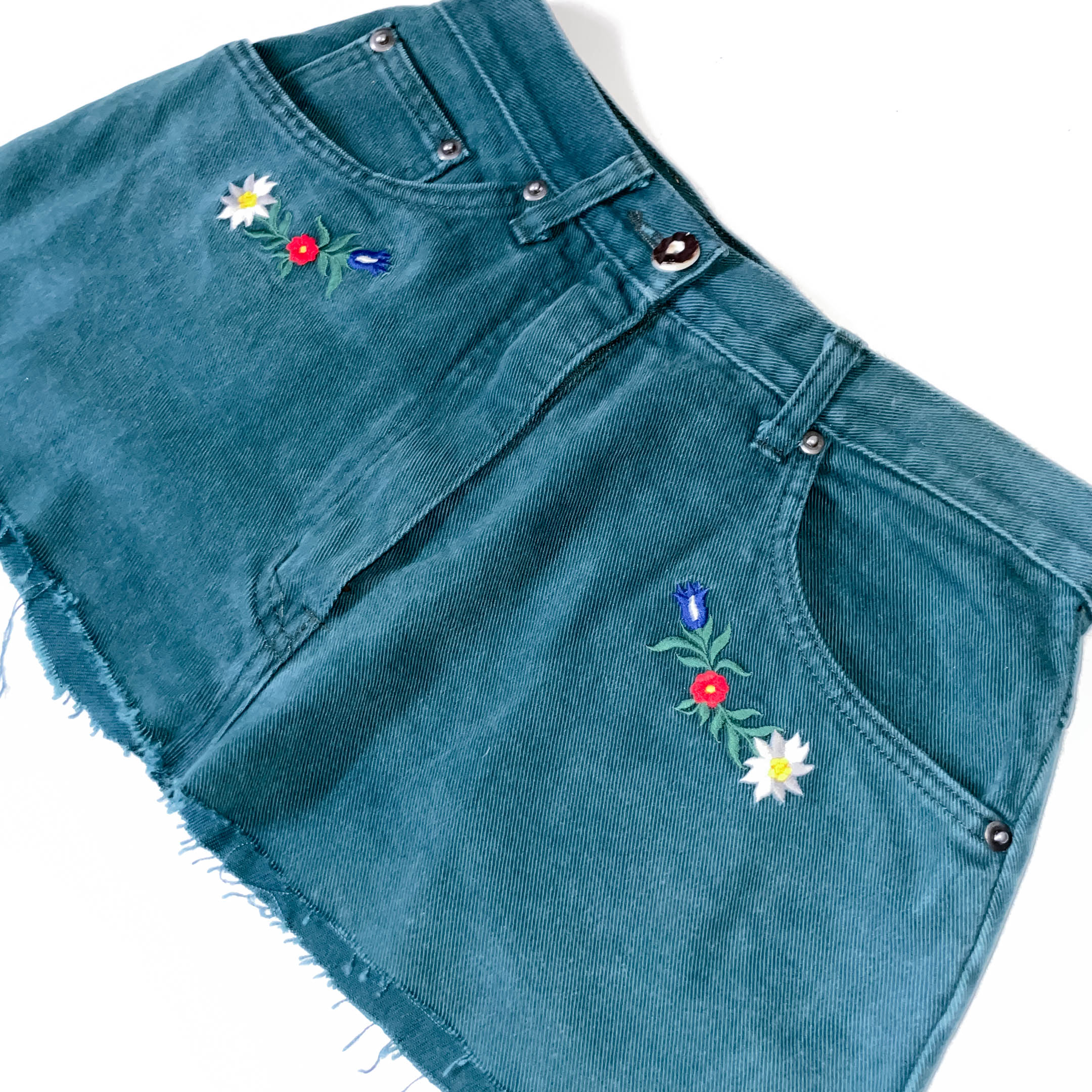 Vintage Hammerachmid dark green denim cutoff mini skirt