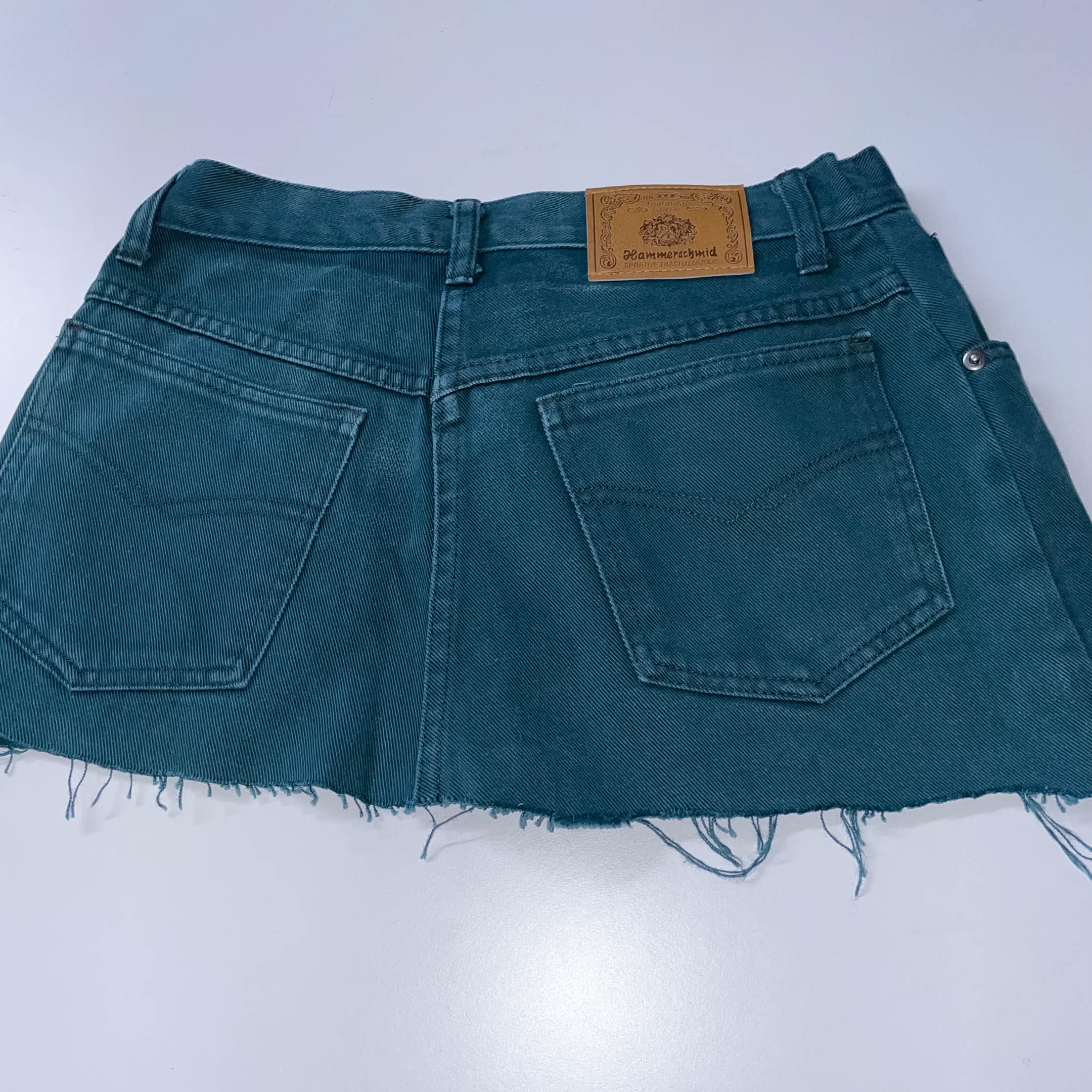 Vintage Hammerachmid dark green denim cutoff mini skirt