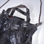 Vintage Black Chanel Snake skin womens genuine authentic handbag with prook