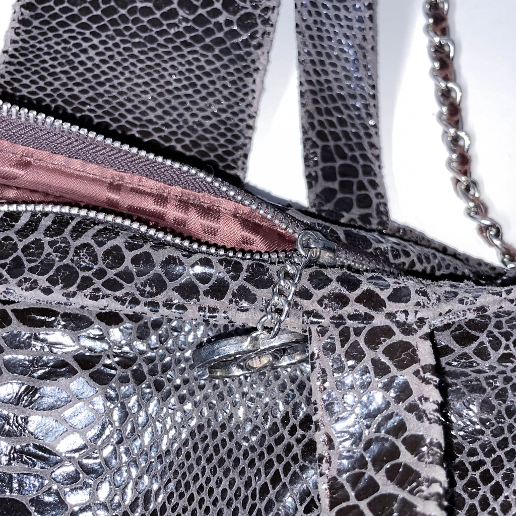 Vintage Black Chanel Snake skin womens genuine authentic handbag with prook