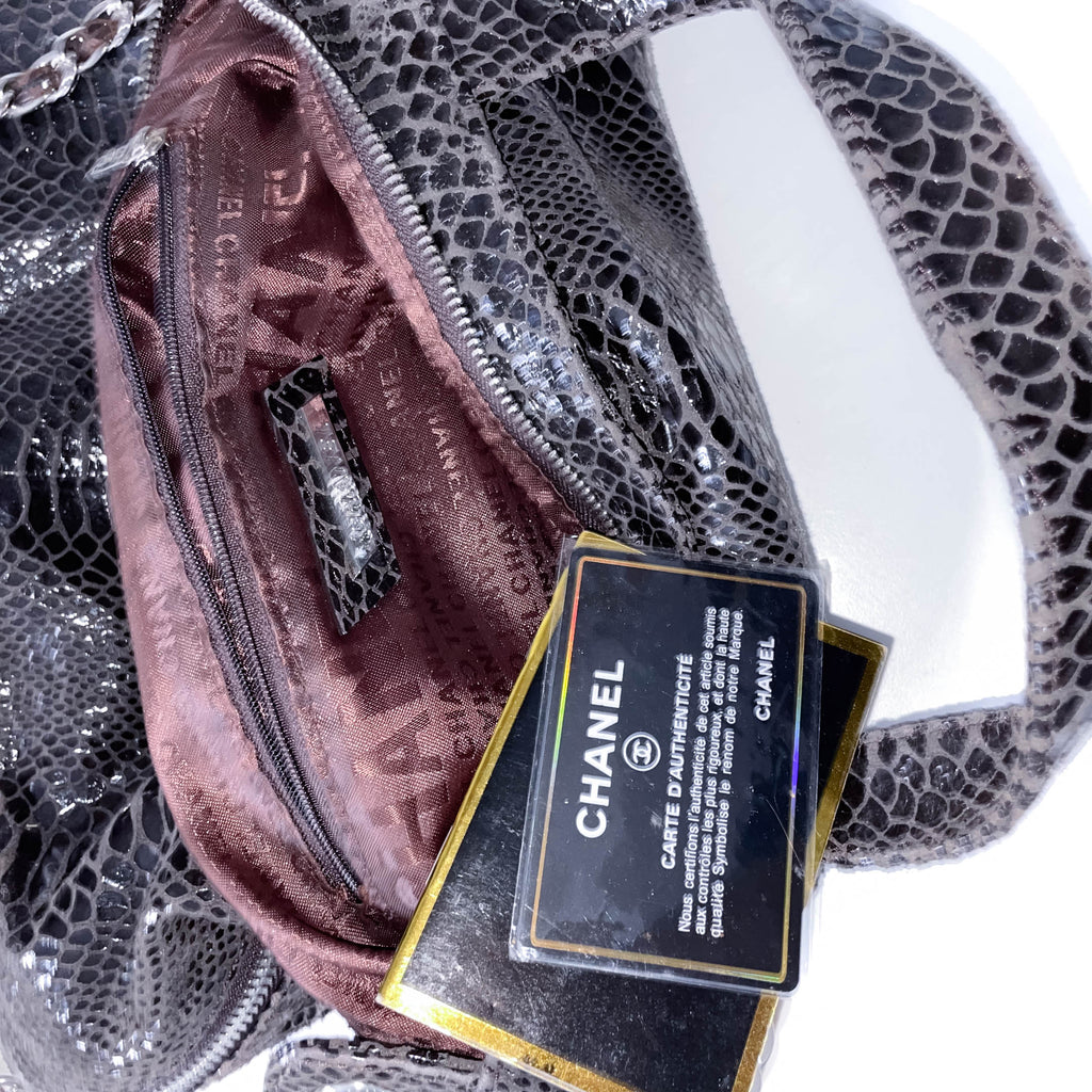Vintage Black Chanel Snake skin womens genuine authentic handbag with prook