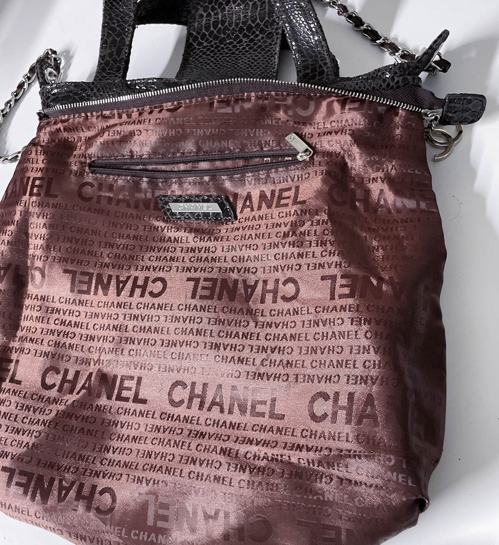 Vintage Black Chanel Snake skin womens genuine authentic handbag with prook