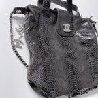 Vintage Black Chanel Snake skin womens genuine authentic handbag with prook
