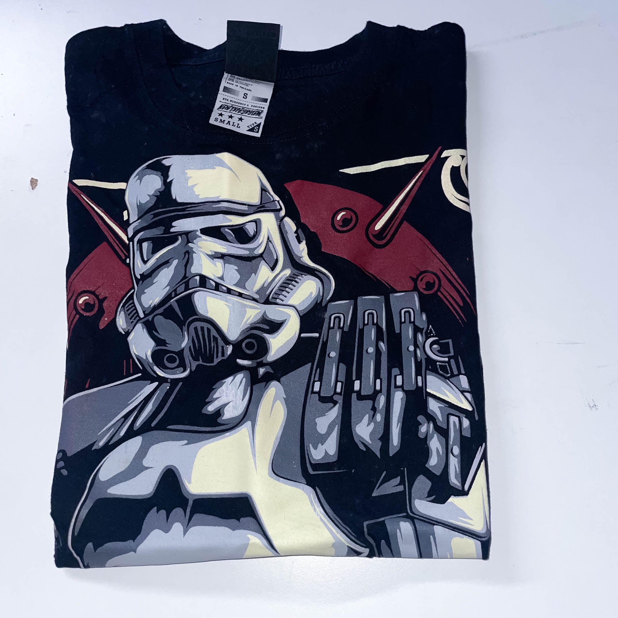 VINTAGE STAR WARS STORM TROOPER NEW TYPE SYSTEM HIGH QUALITY BLACK SMALL COTTON T-SHIRT