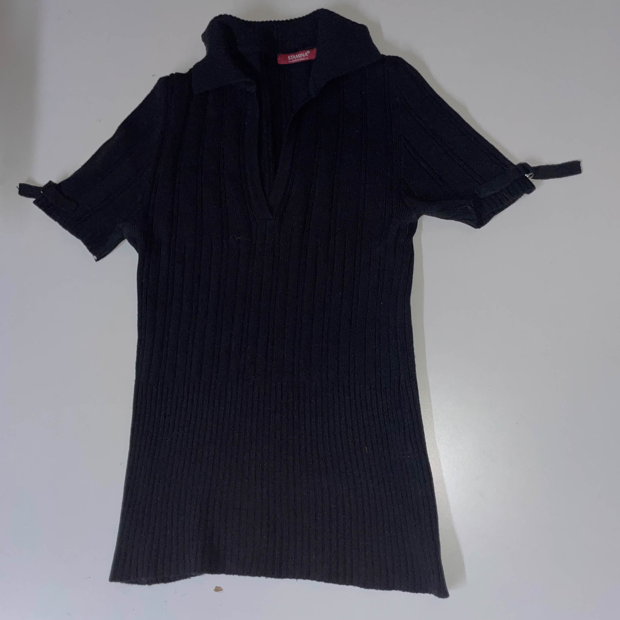 Vintage womens Stamina black knitted short sleeve dress top in M| SKU 3718