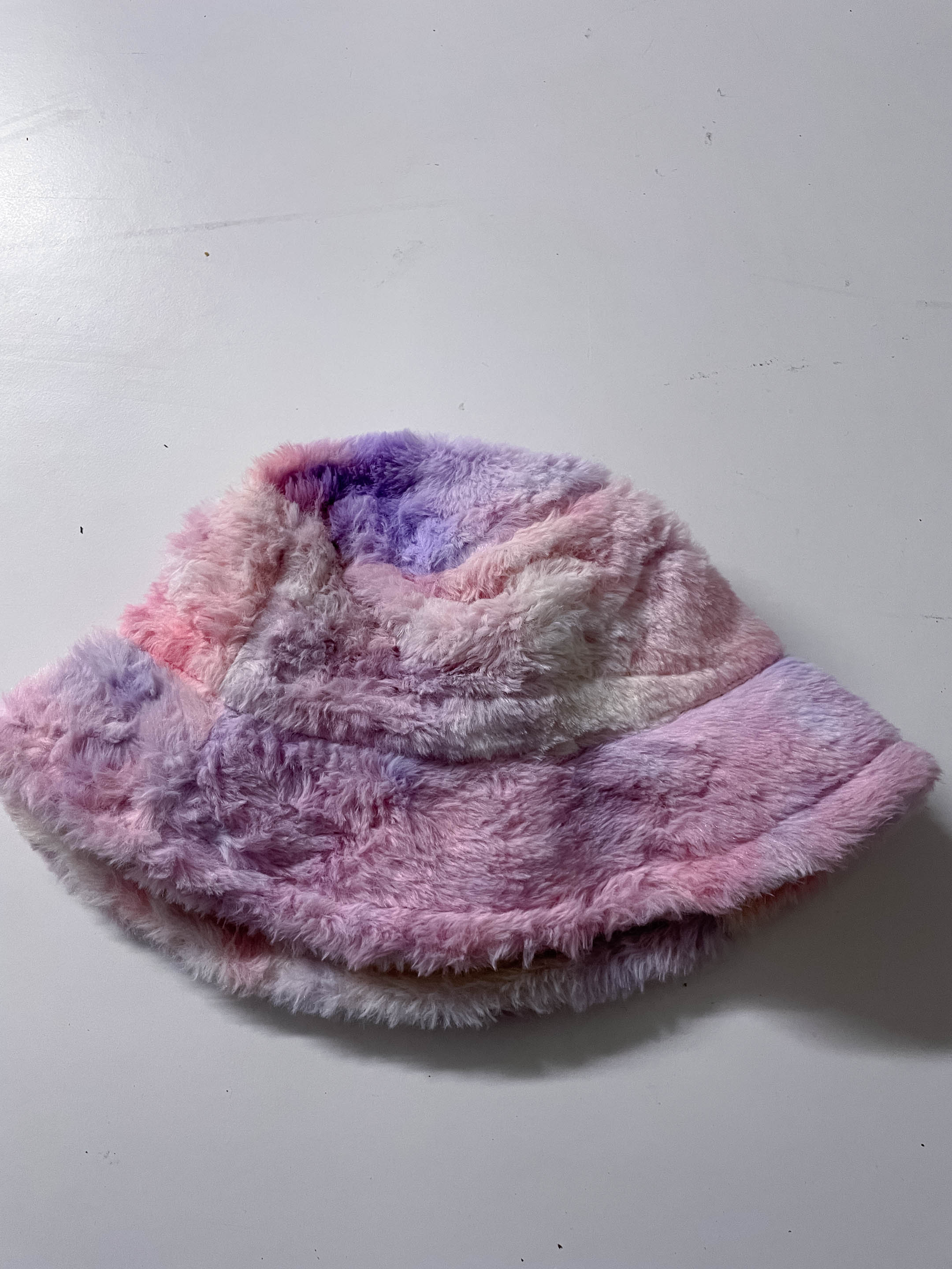 Vintage womens winter faux fur rainbow bucket hat