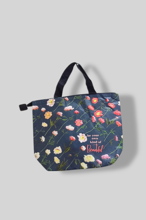 Blue Floral print tote shopping bag