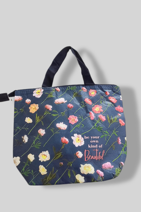Blue Floral print tote shopping bag