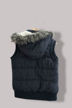 Vintage puffer vest fur black sleeveless blue medium jacket