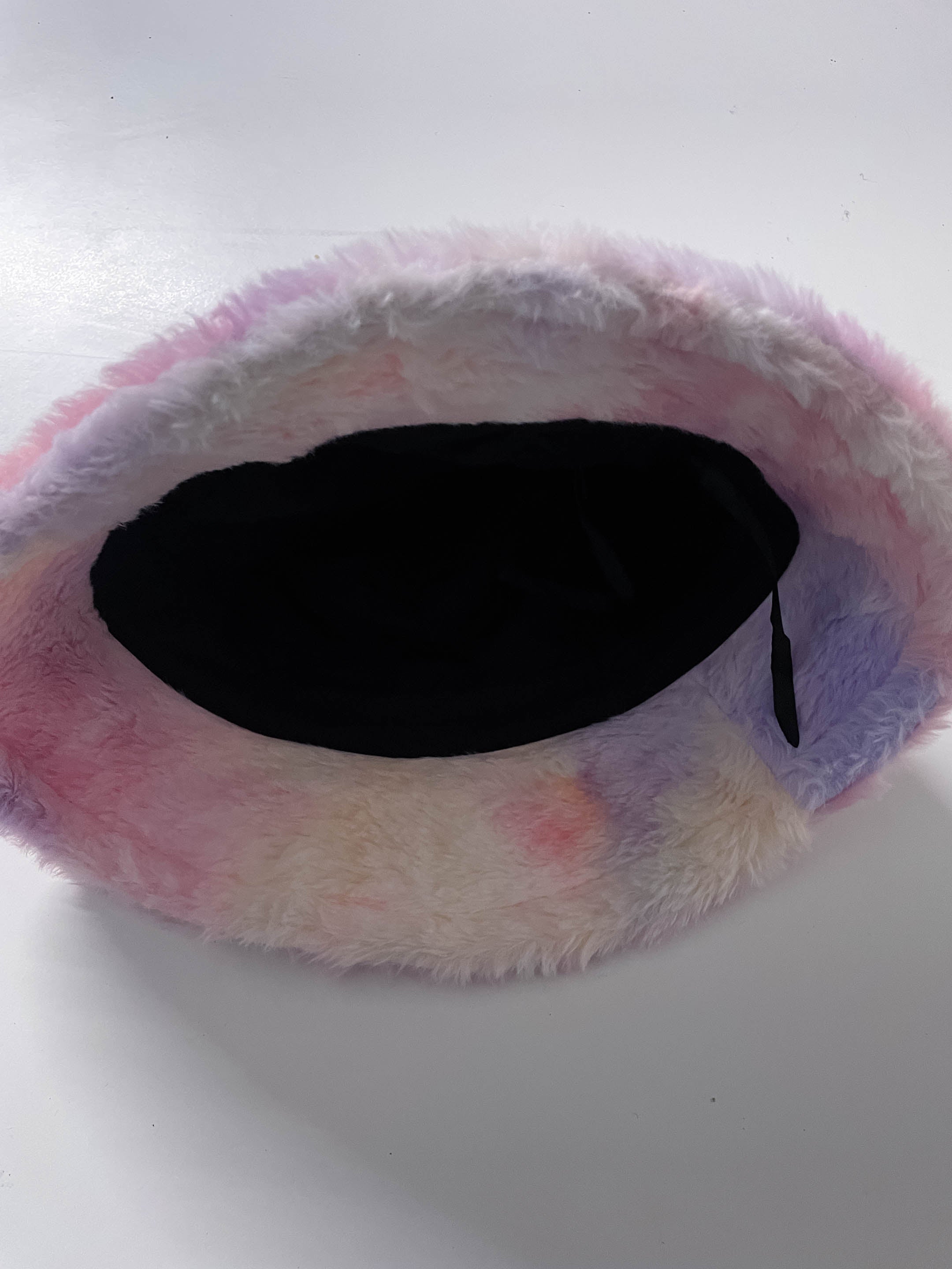 Vintage womens winter faux fur rainbow bucket hat