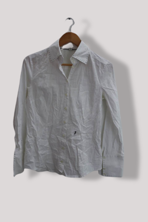 Vintage Siedensticker white casual fit medium long sleeve shirt