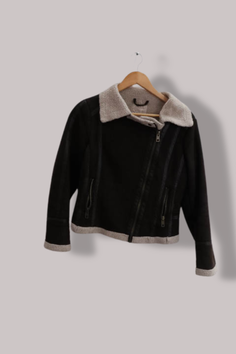 Vintage brown bikers faux fur womens jacket Xs