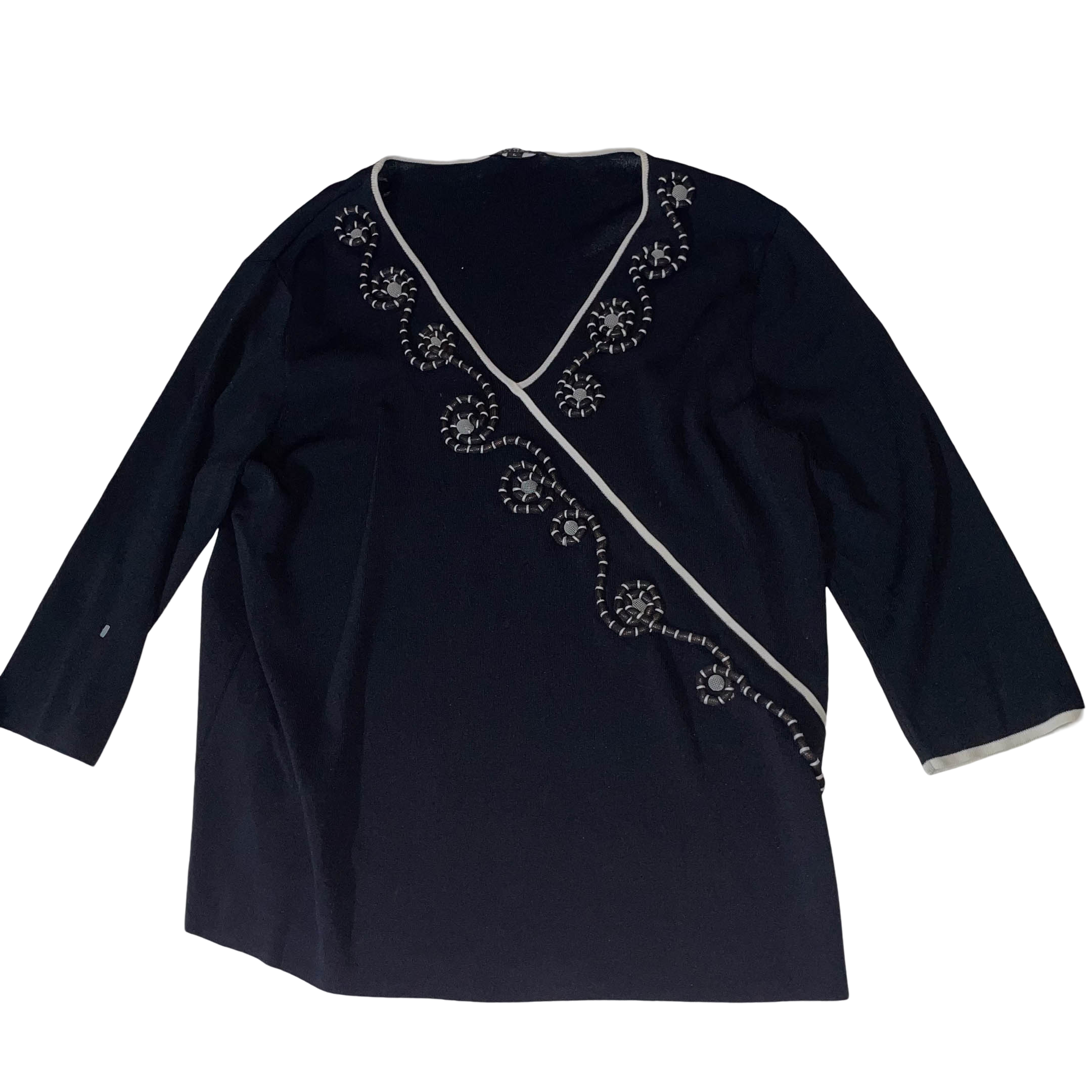 Vintage Casamia exclusive women's black V-neck embroidery blouse in L| SKU 3721