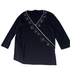 Vintage Casamia exclusive women's black V-neck embroidery blouse in L| SKU 3721