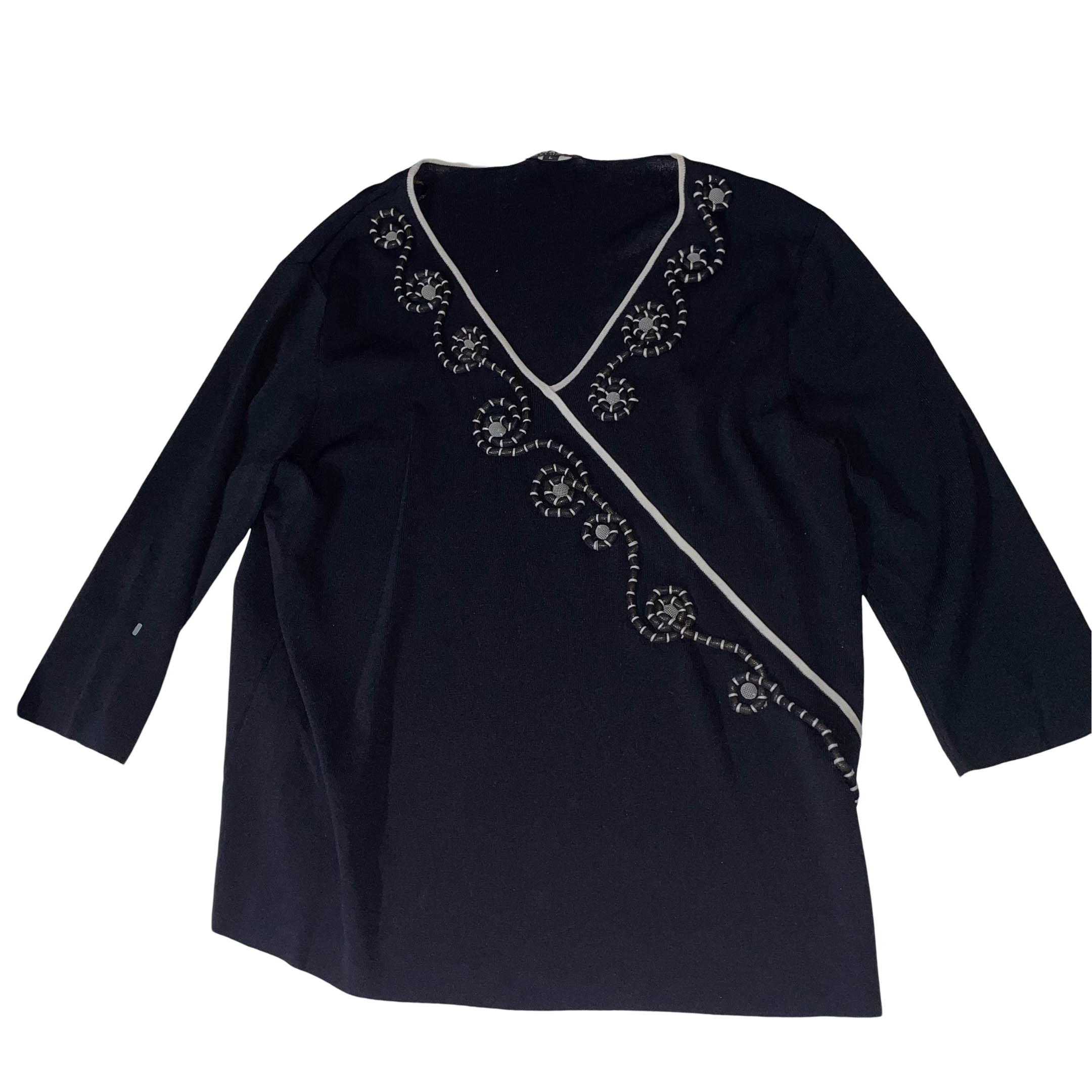 Vintage Casamia exclusive women's black V-neck embroidery blouse in L| SKU 3721