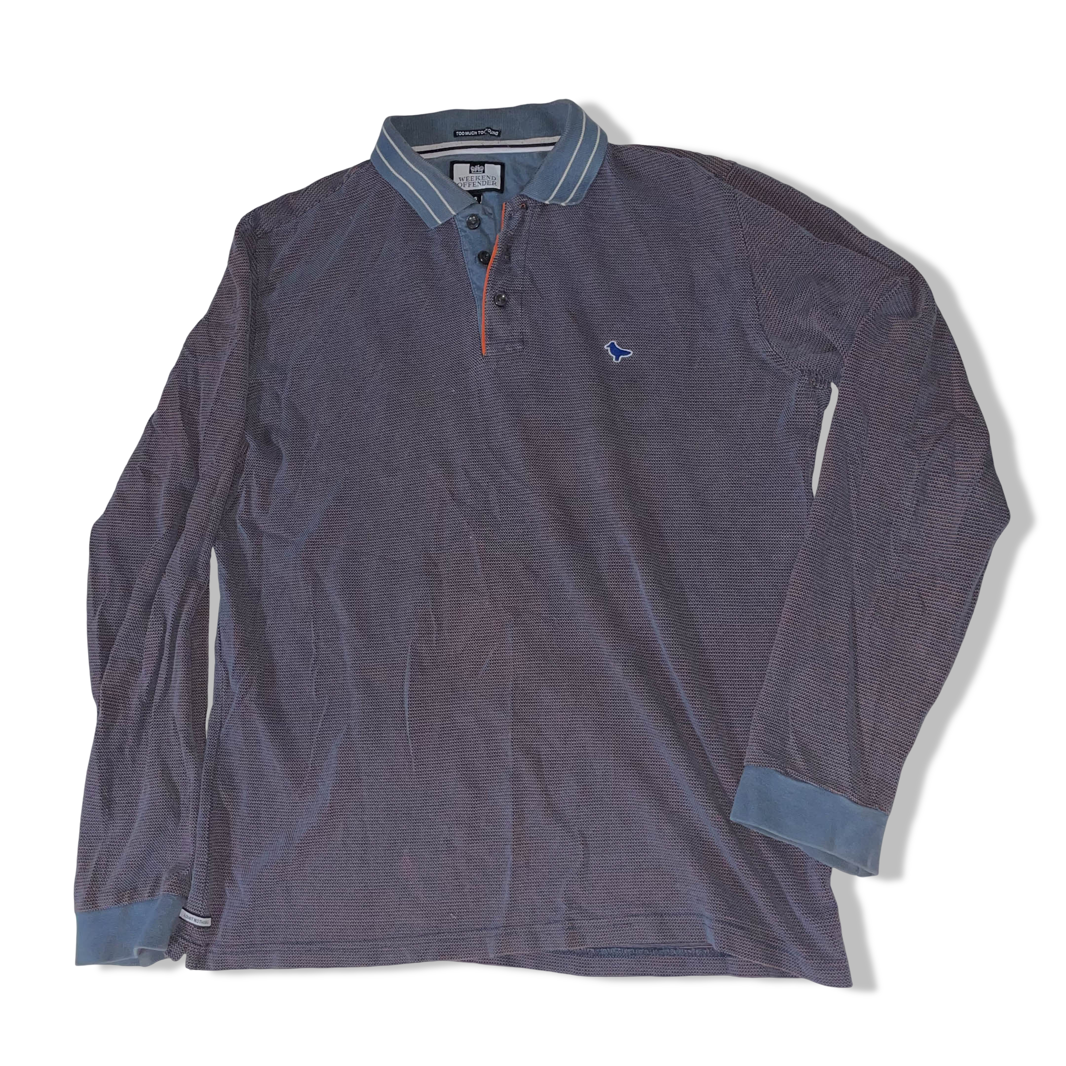 Vintage mens Weekend Offender grey long sleeve polo shirt size S| L26 W20 | 3682