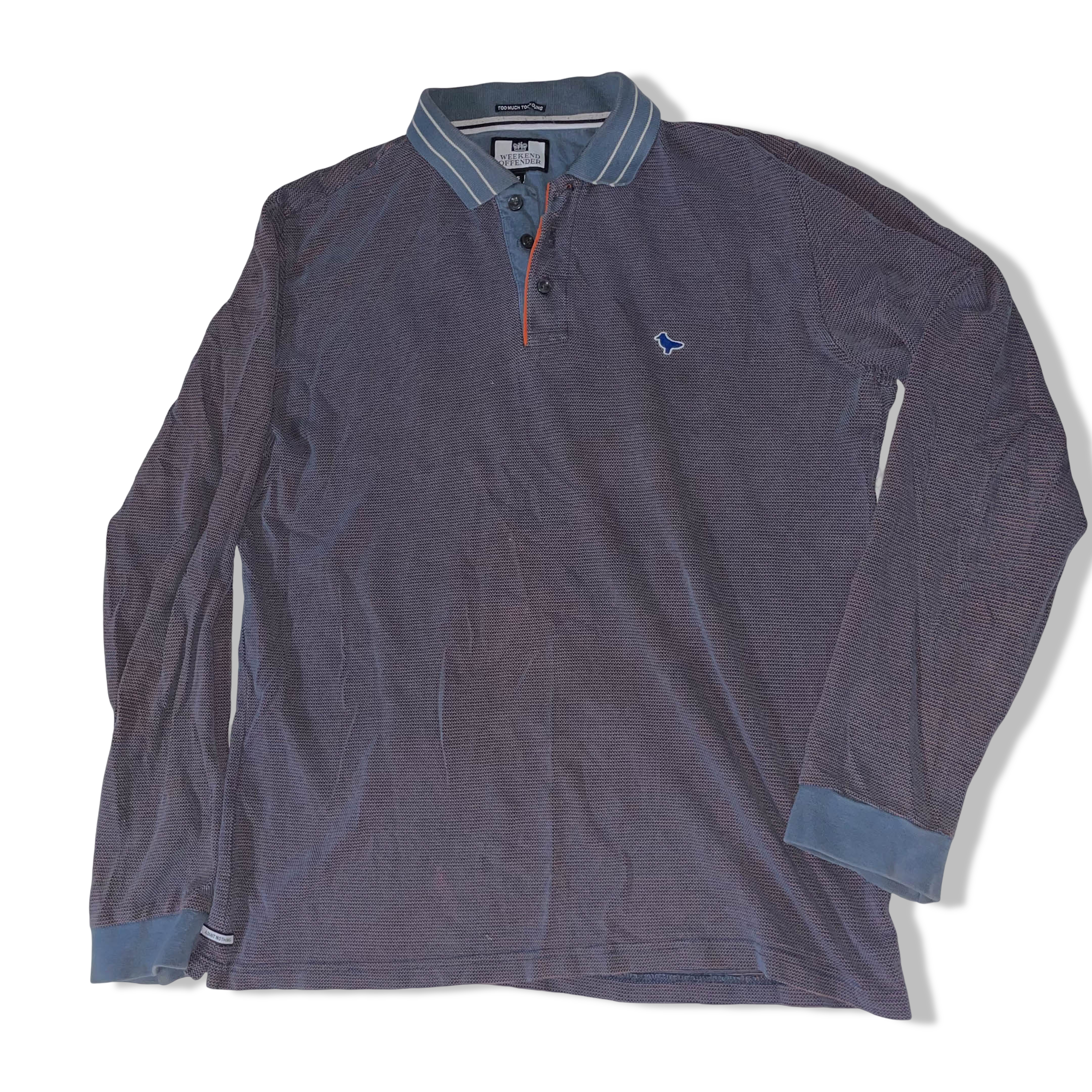 Vintage mens Weekend Offender grey long sleeve polo shirt size S| L26 W20 | 3682