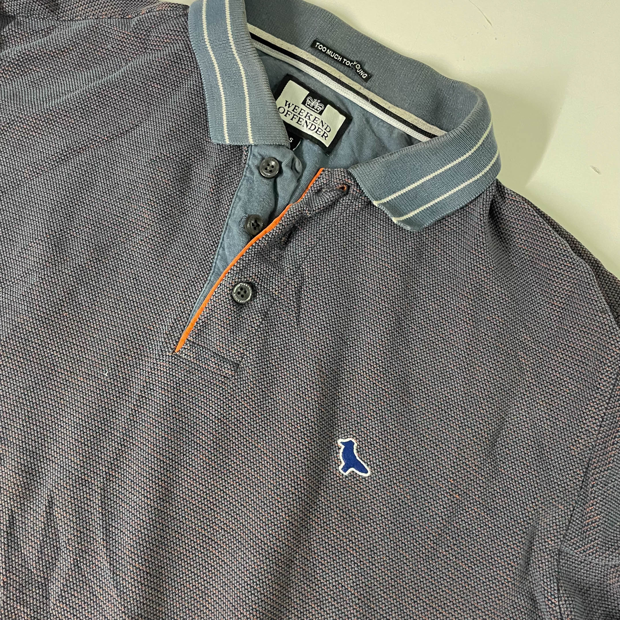Vintage mens Weekend Offender grey long sleeve polo shirt size S| L26 W20 | 3682