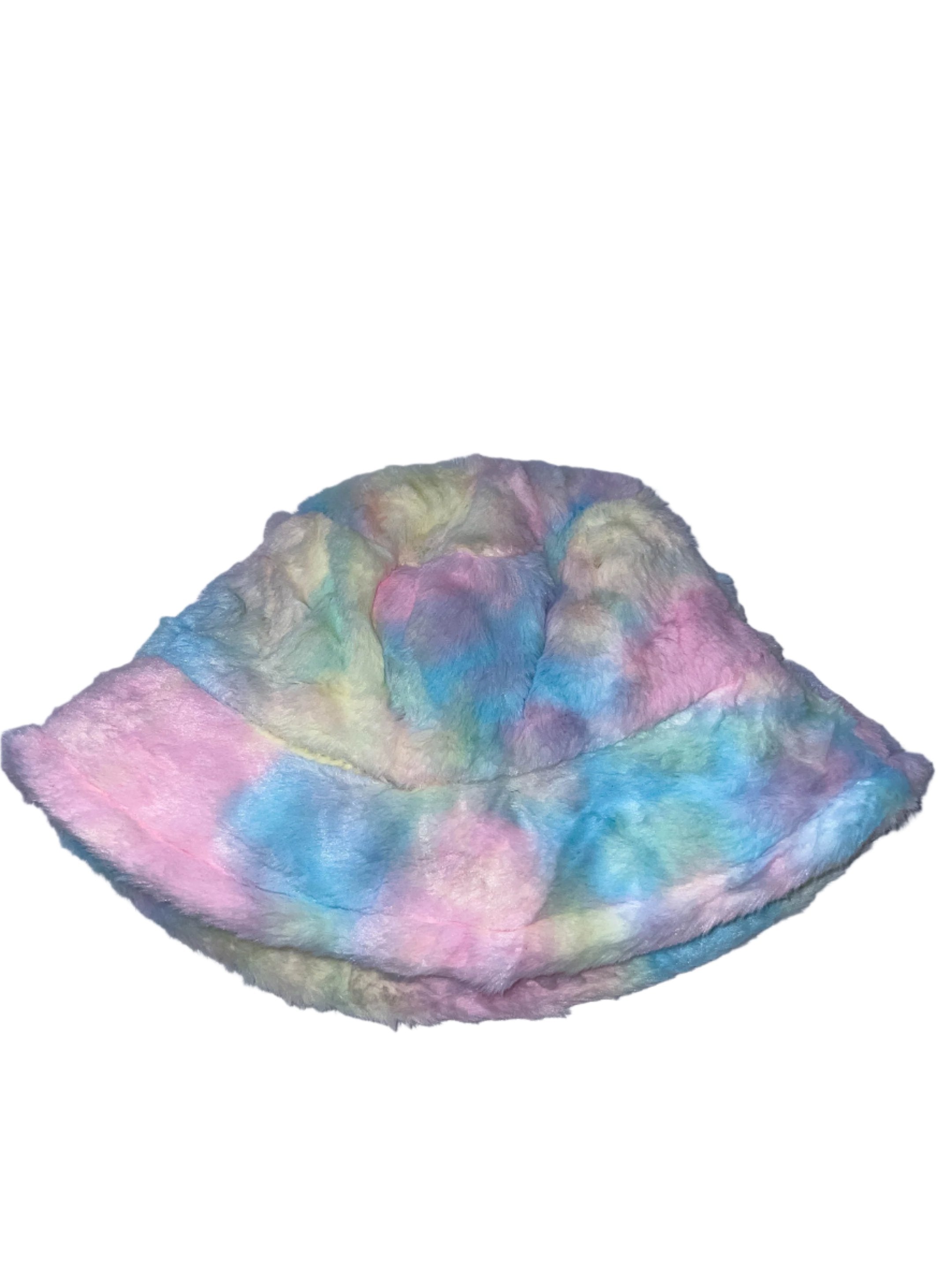 Vintage womens winter faux fur rainbow bucket hat