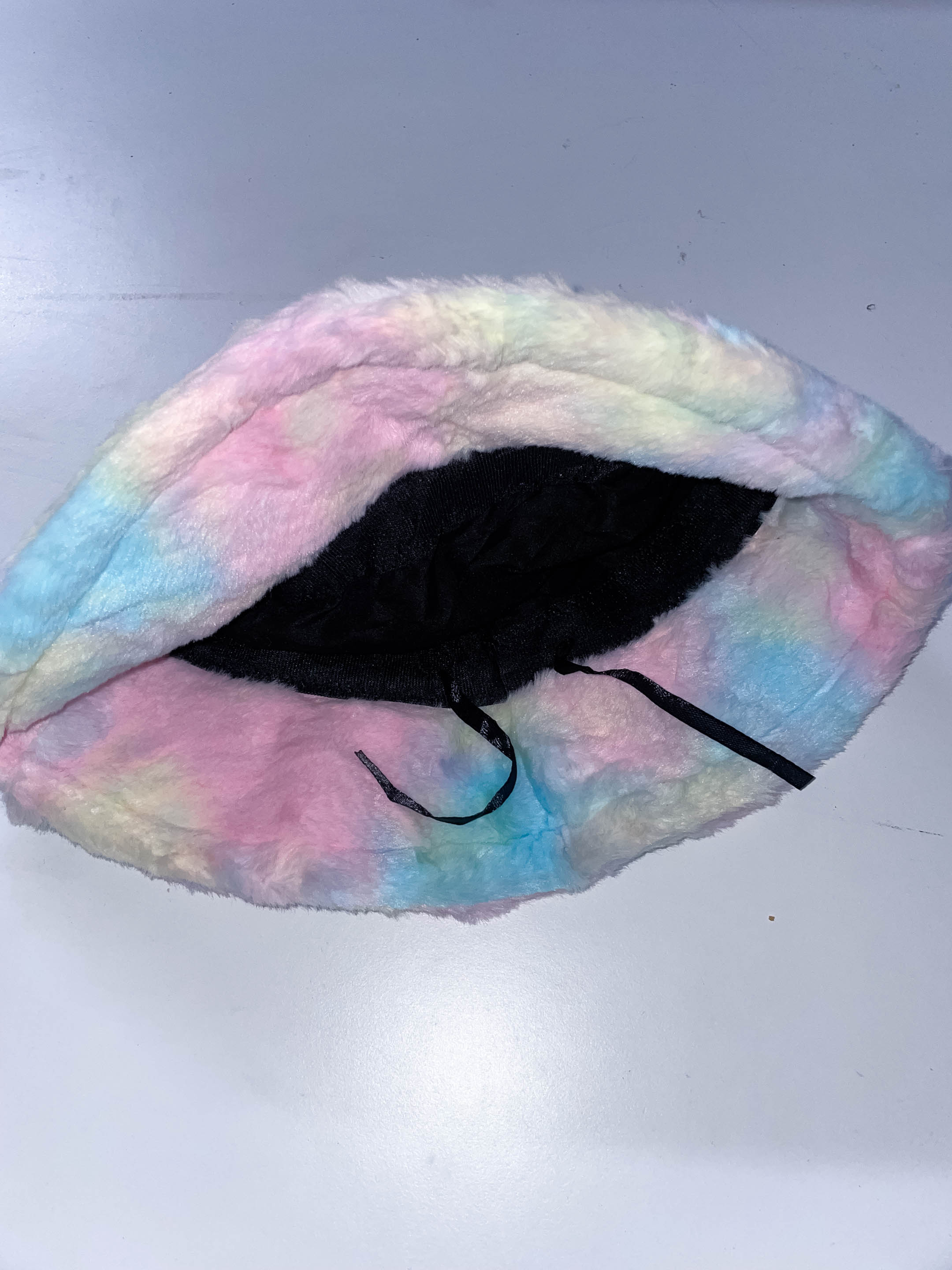 Vintage womens winter faux fur rainbow bucket hat